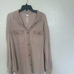 SO Women's Taupe Button-Up Thermal Sweater